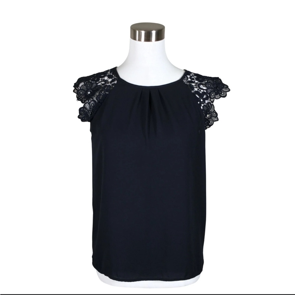 Navy Blue Lace Sleeve Top